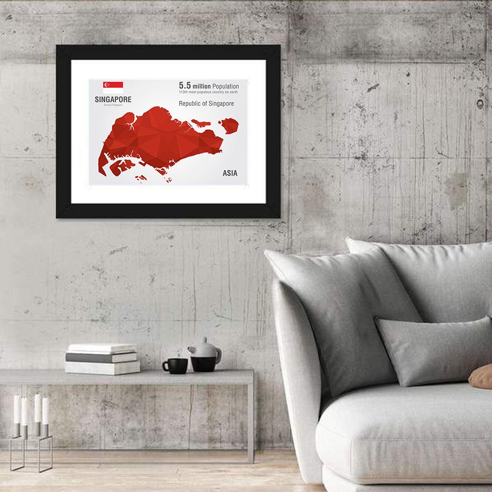 Singapore Low-poly Map Wall Art in a room, landscape