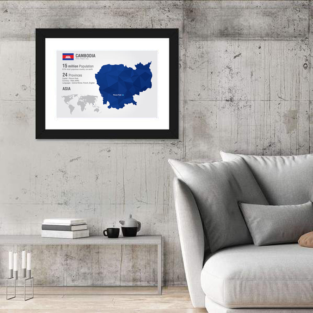 Cambodia Geometric Map Wall Art