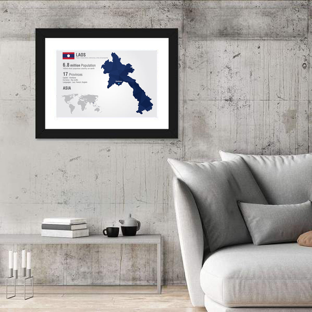 Laos Infographic Map Wall Art in a room, landscape