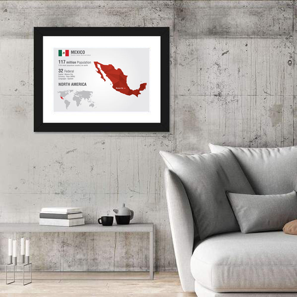 Mexico Geometric Map Wall Art in a room, landscape