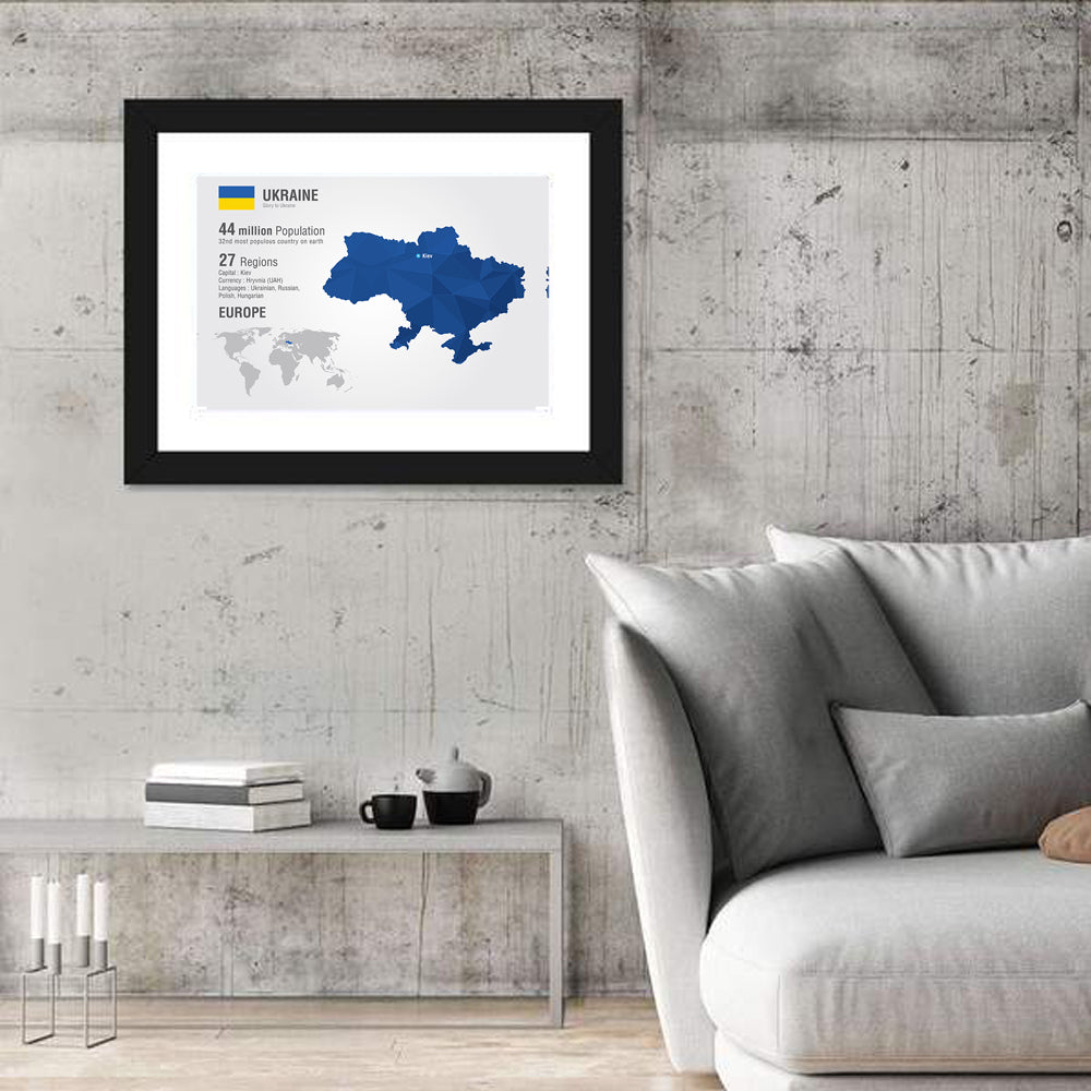 Stylized Ukraine Map Wall Art in a room, landscape