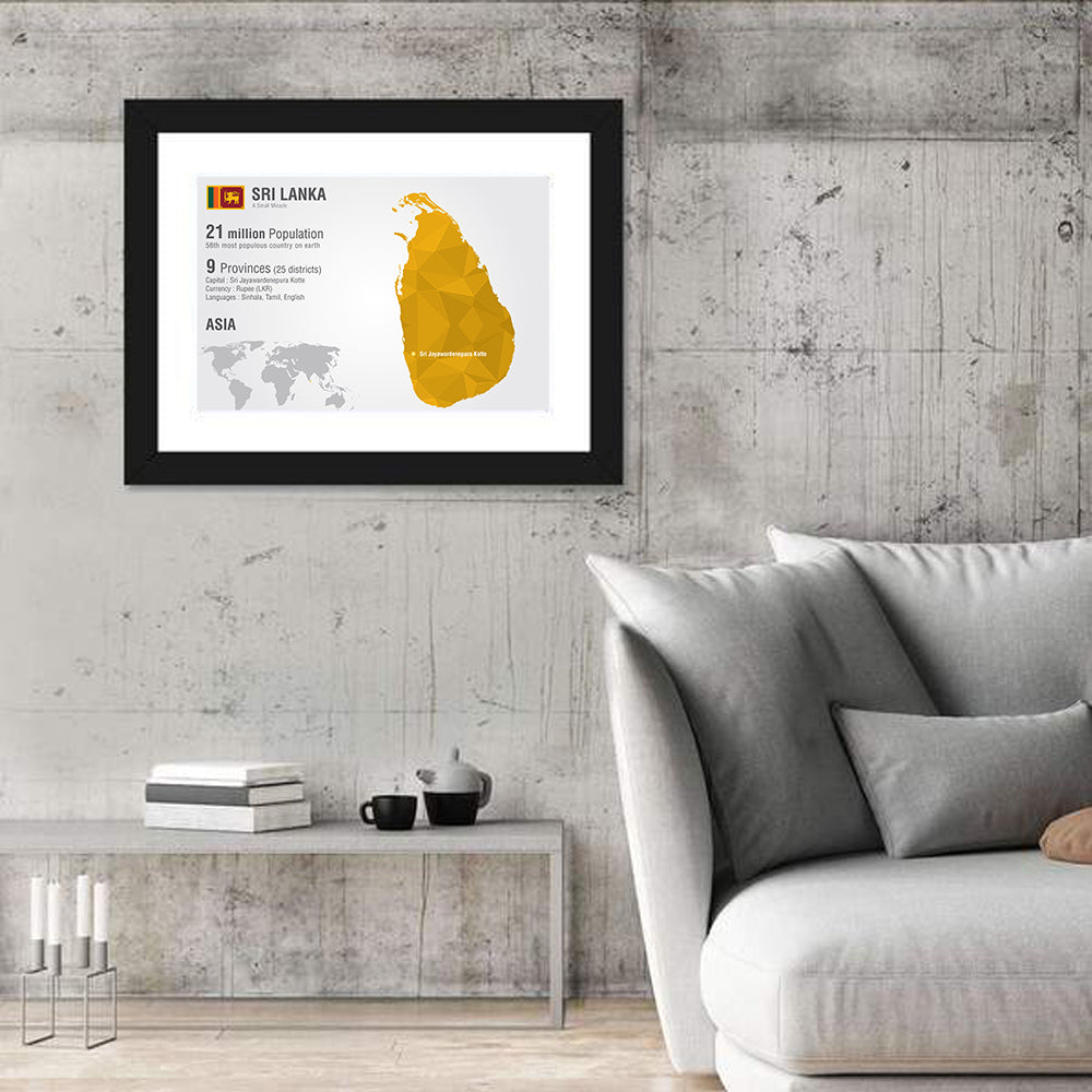 Sri Lanka Geometric Map Infographic Wall Art in a room, landscape