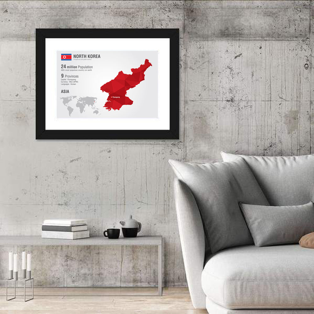 North Korea Geometric Map Wall Art in a room, landscape