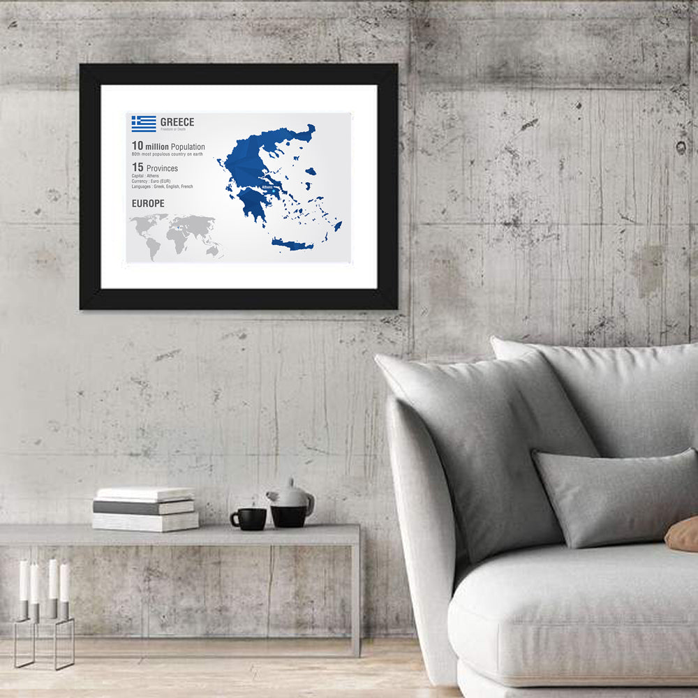 Low-poly Map of Greece Wall Art in a room, landscape