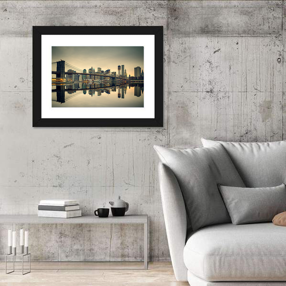 Brooklyn Bridge at Dusk, Manhattan Skyline Wall Art in a room, landscape