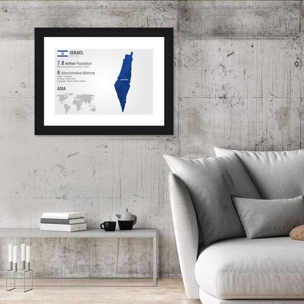 Israel Geometric Map Wall Art in a room, landscape
