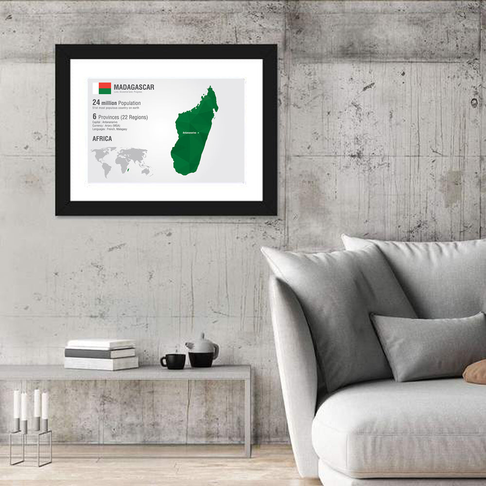 Madagascar Geometric Map Wall Art in a room, landscape