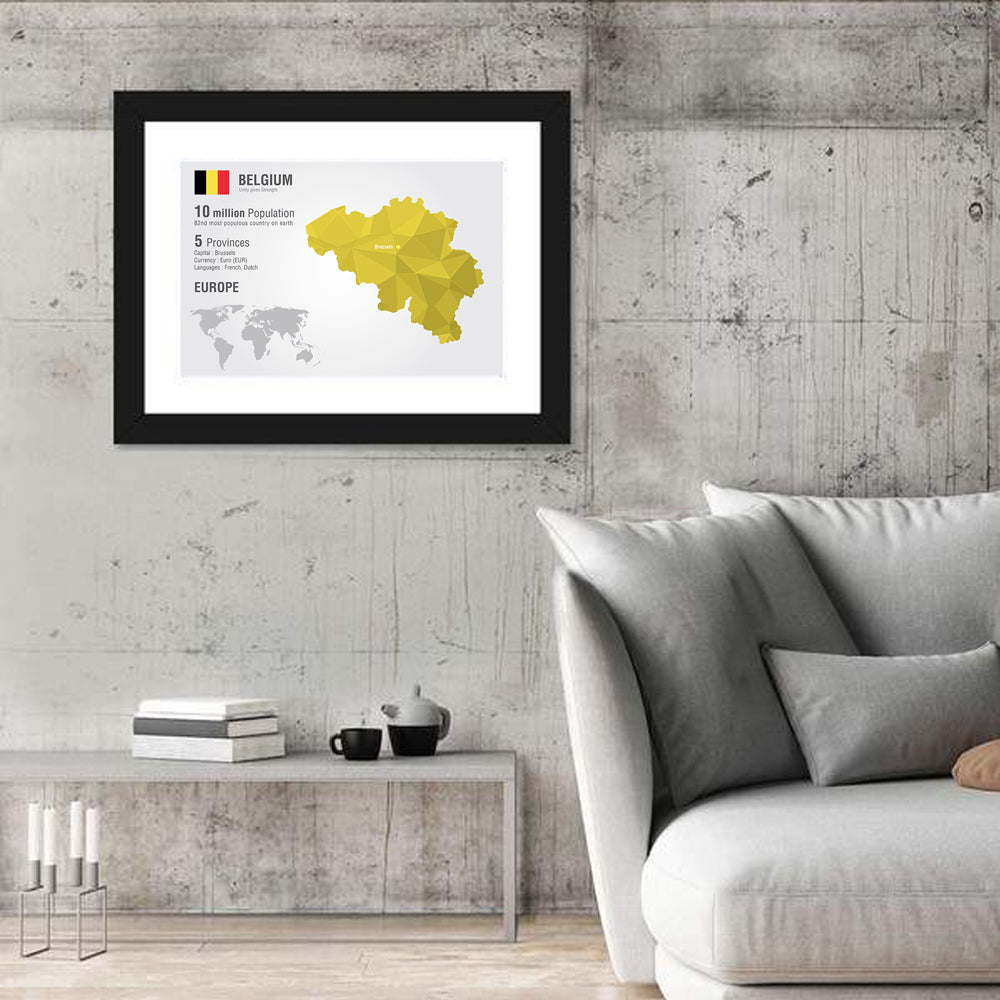 Belgium Geometric Map Wall Art in a room, landscape
