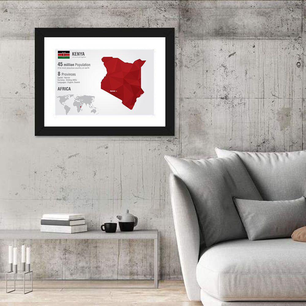 Geometric Map of Kenya Wall Art in a room, landscape