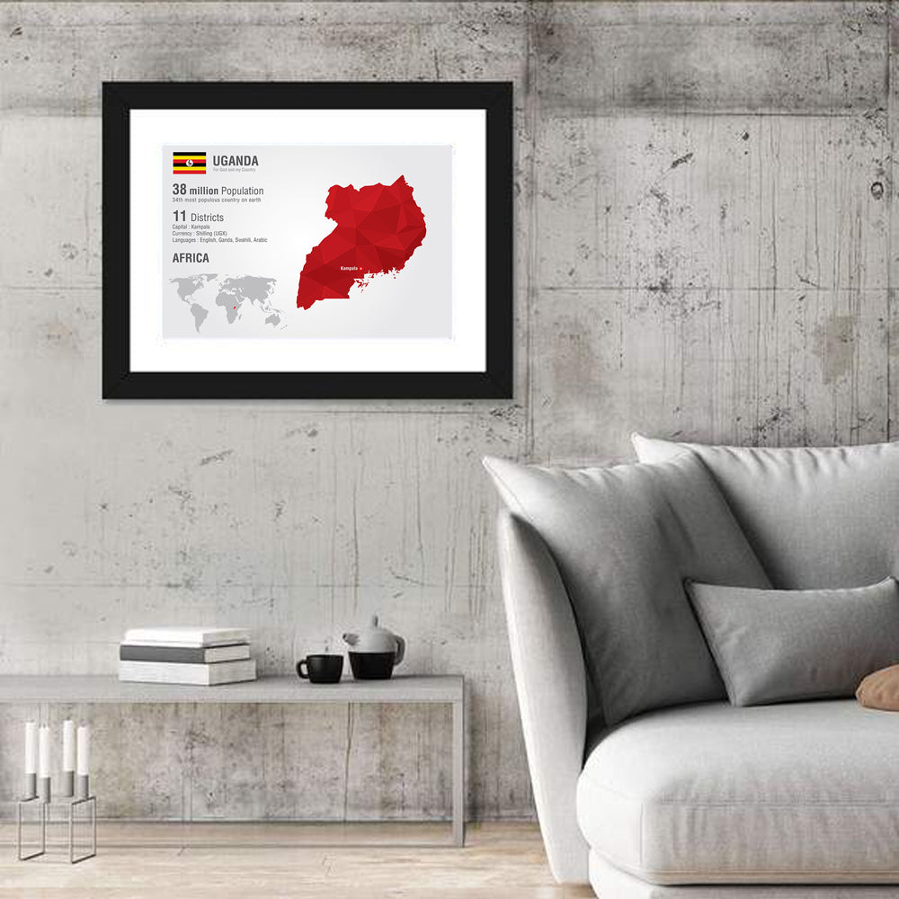 Uganda Infographic Map Wall Art in a room, landscape