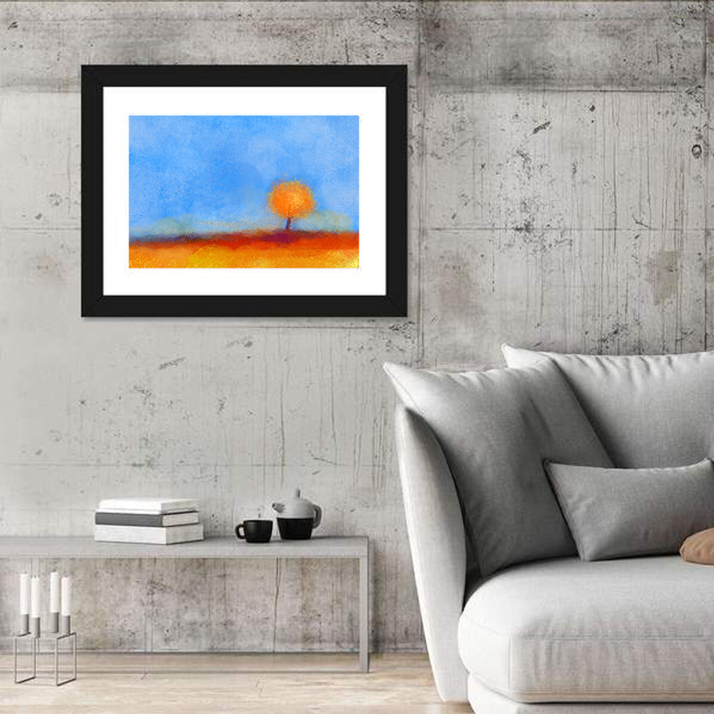 Golden Hour Lone Tree Wall Art in a room, landscape