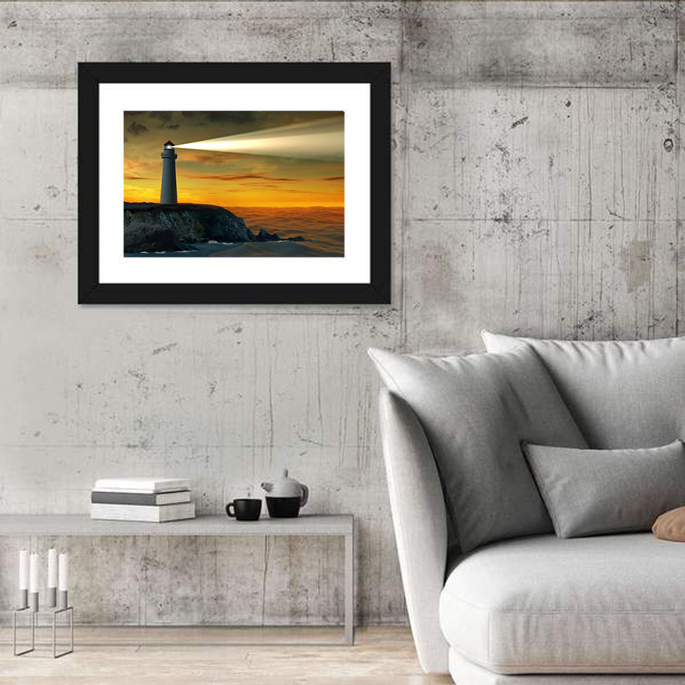Solitary Lighthouse at Sunset Wall Art
