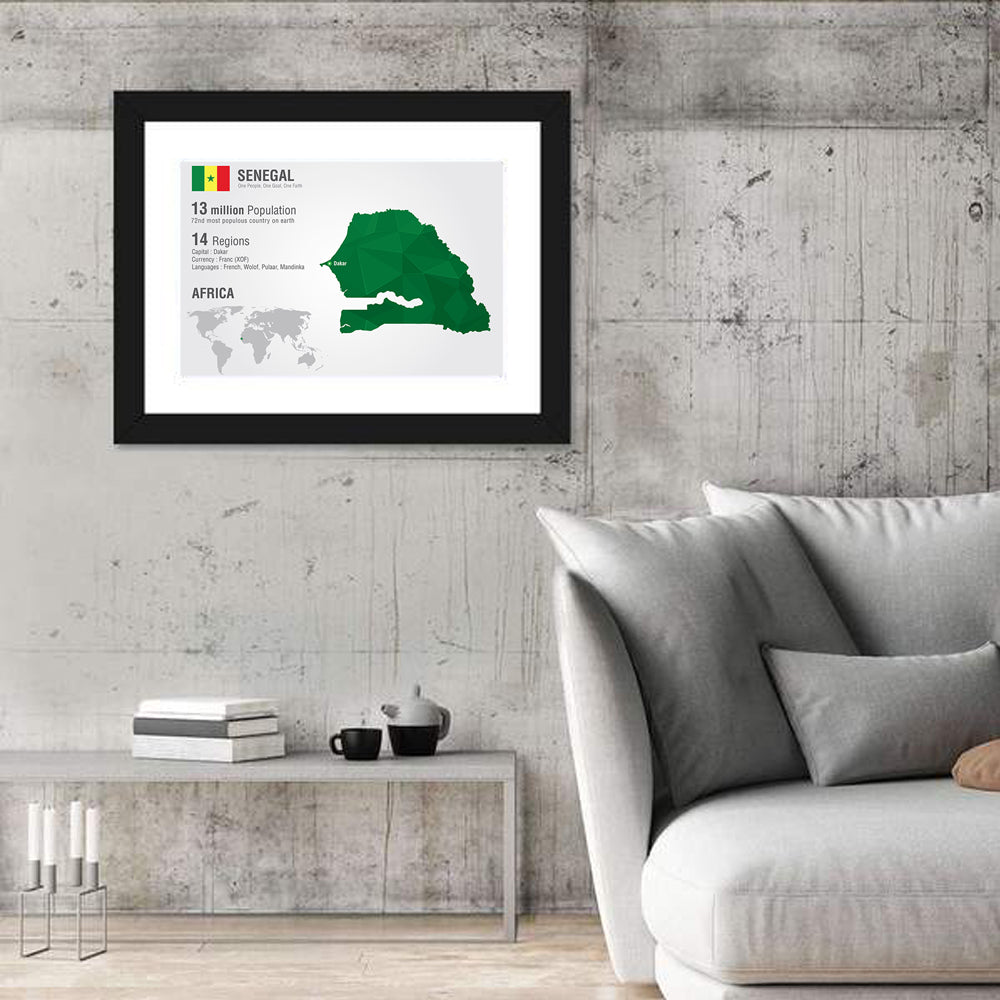 Senegal Map with Flag Wall Art in a room, landscape