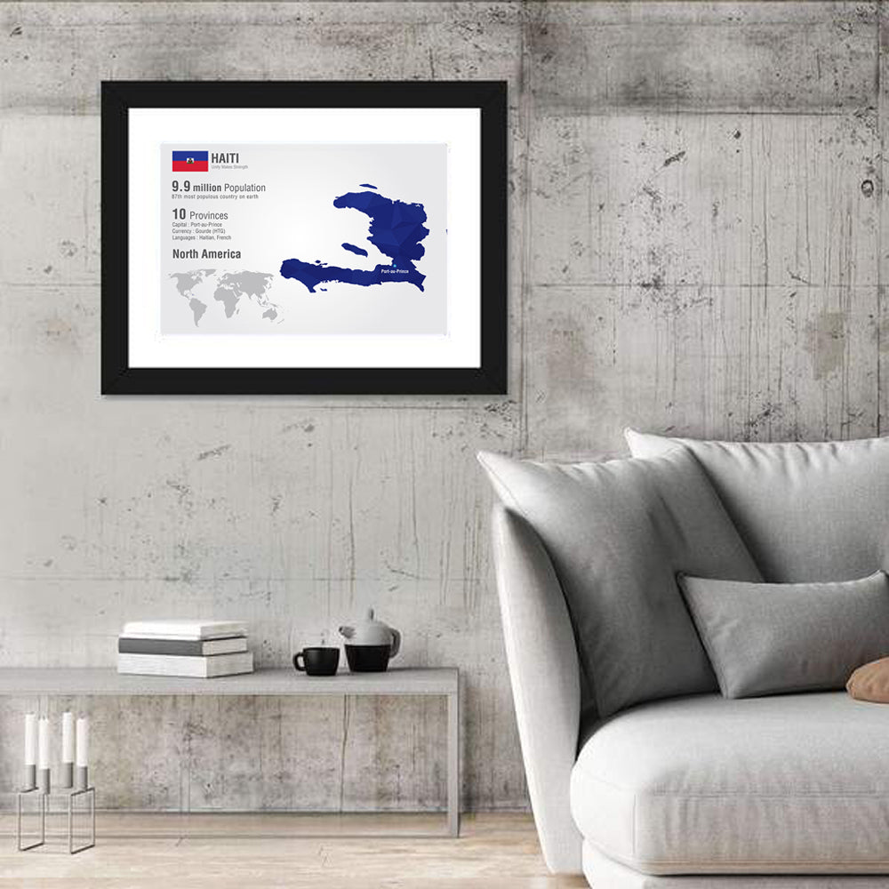 Haiti Geometric Map Wall Art in a room, landscape