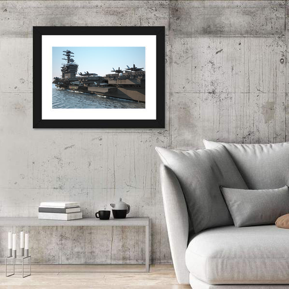 Navy Aircraft Carrier Wall Art in a room, landscape