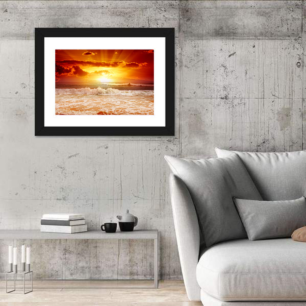 Golden Sunset Over Ocean Waves Wall Art