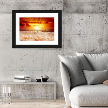 Golden Sunset Over Ocean Waves Wall Art