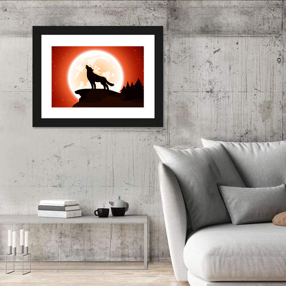 Howling Wolf Under Full Moon Wall Art