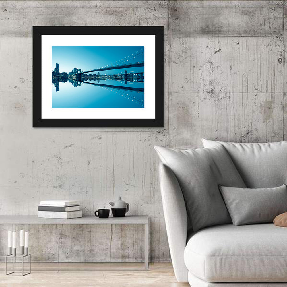 Manhattan Skyline with Brooklyn Bridge Wall Art in a room, landscape