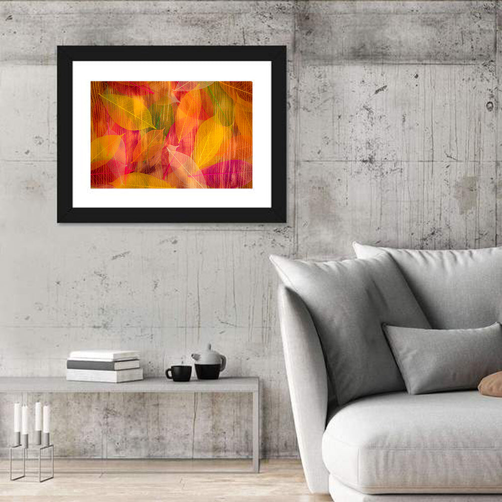 Translucent Autumn Leaf Veins Wall Art in a room, landscape