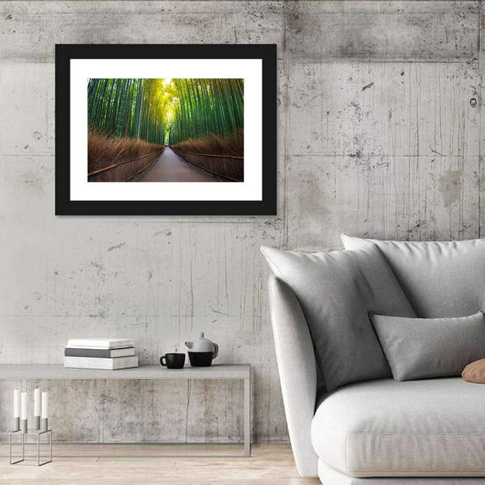 Kyoto Bamboo Forest Wall Art in a room, landscape