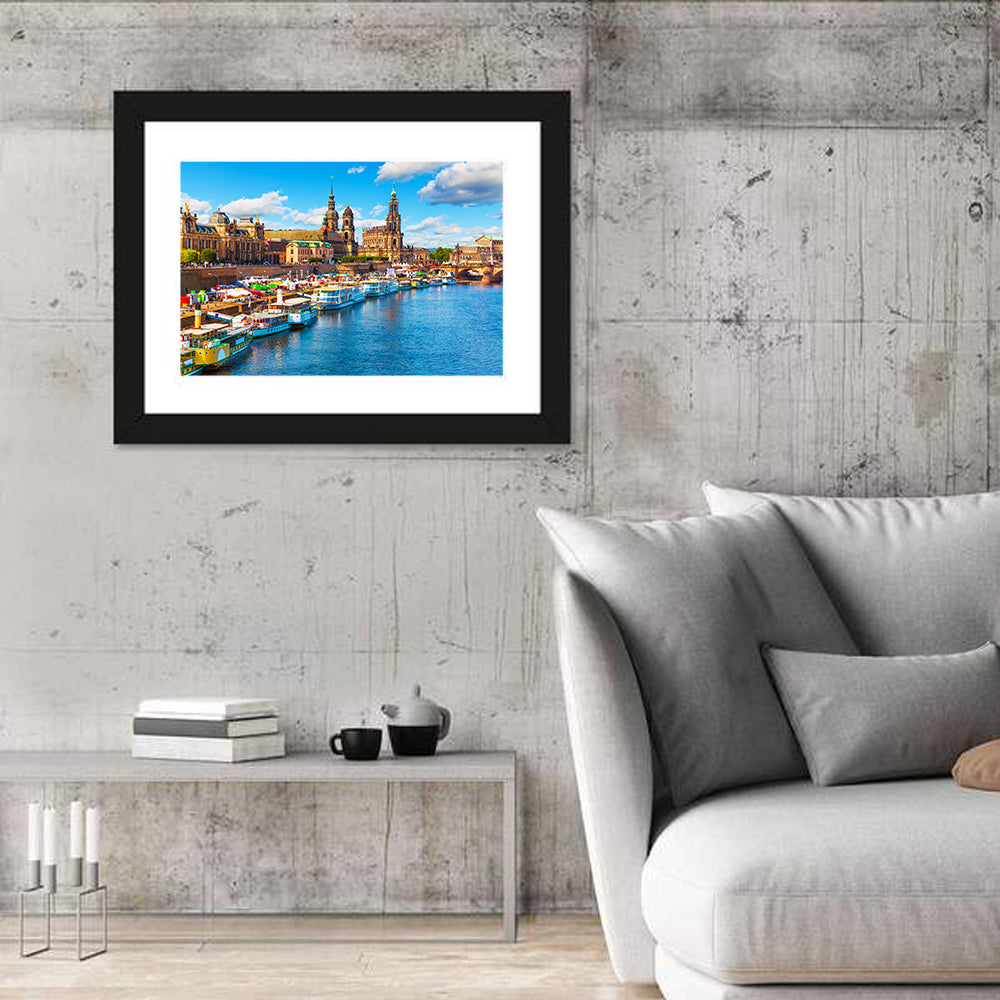 Dresden Elbe River Embankment Wall Art in a room, landscape