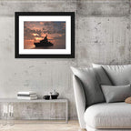 Warship Silhouette at Sunset Wall Art