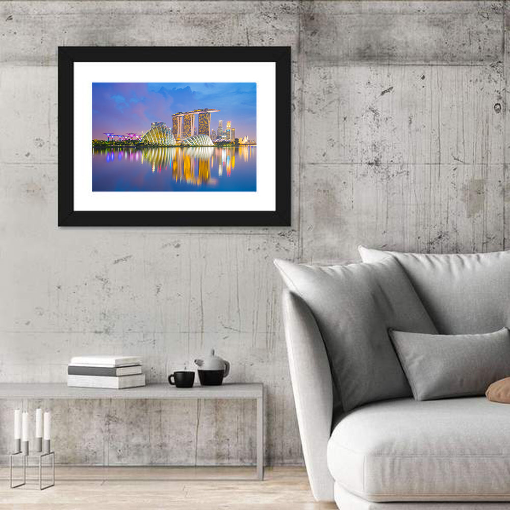 Singapore Skyline at Twilight Wall Art in a room, landscape