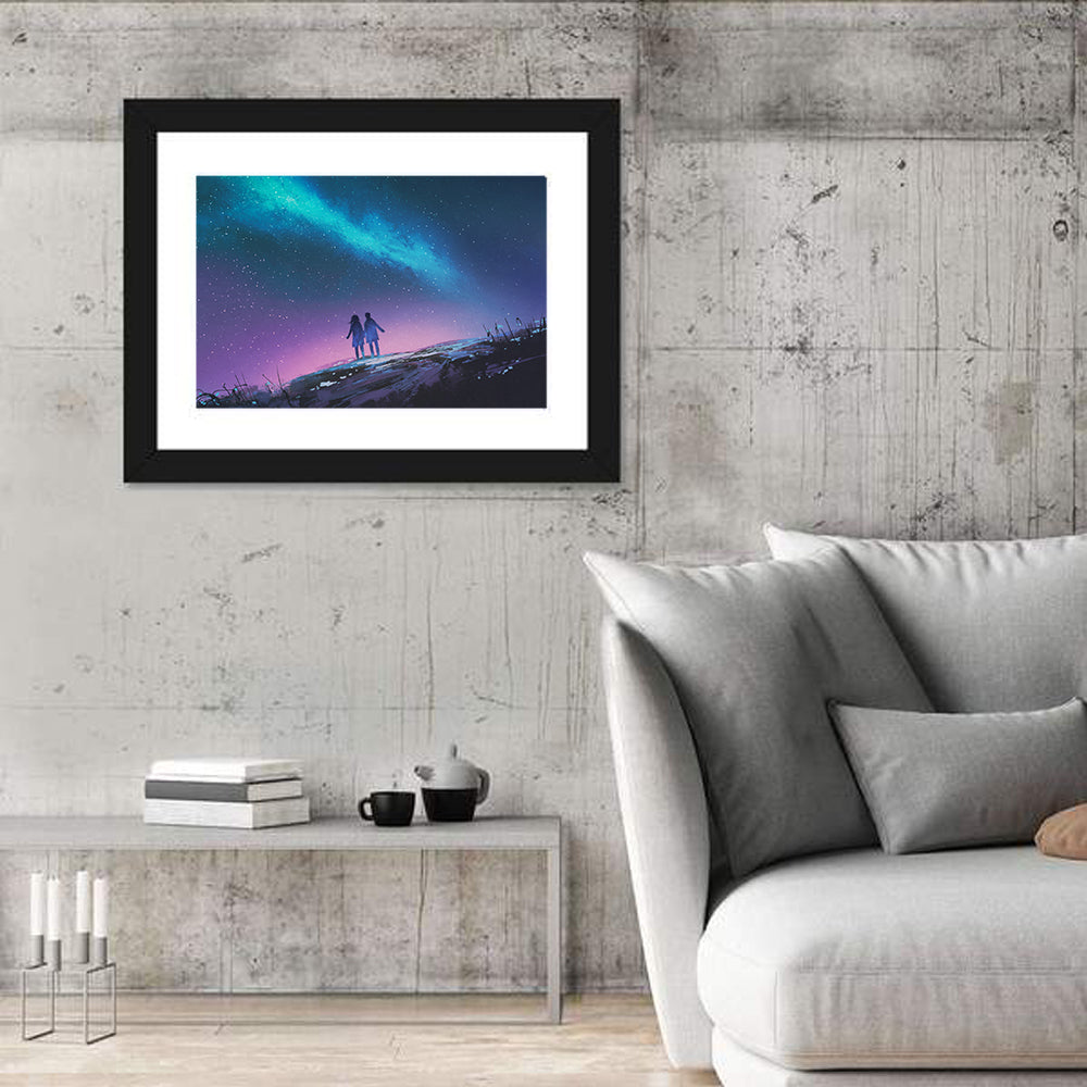 Milky Way Nightscape with Silhouetted Couple Wall Art in a room, landscape