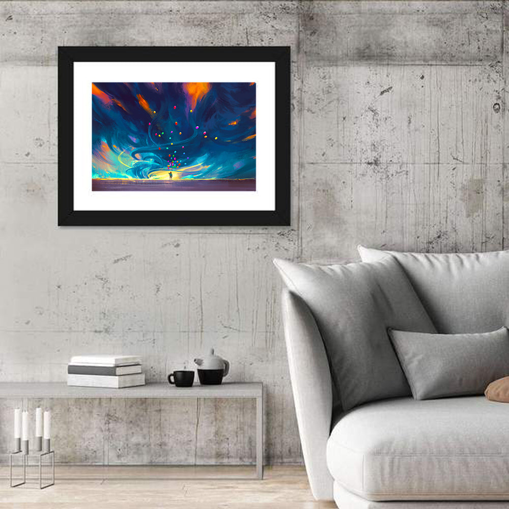 Child Under Fantasy Storm Wall Art in a room, landscape