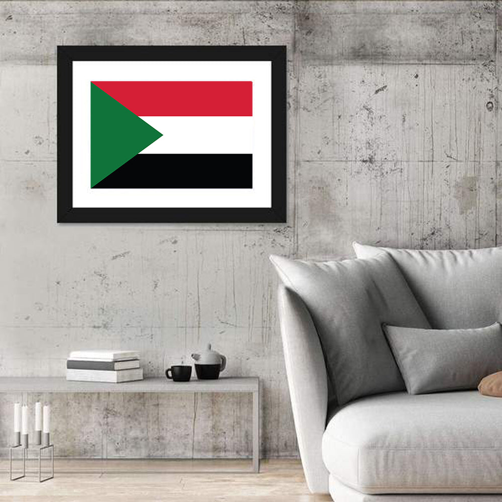 Sudan National Flag Wall Art in a room, landscape