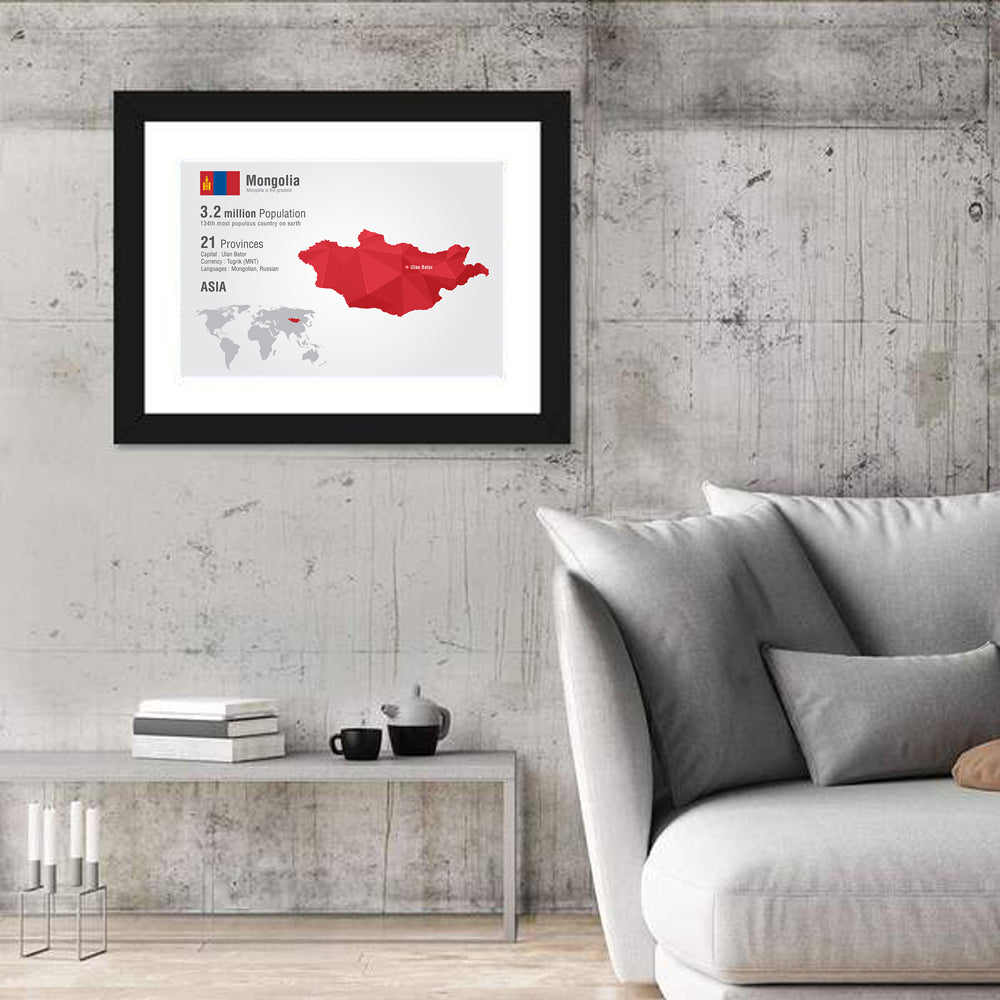 Mongolia Low-poly Map Wall Art