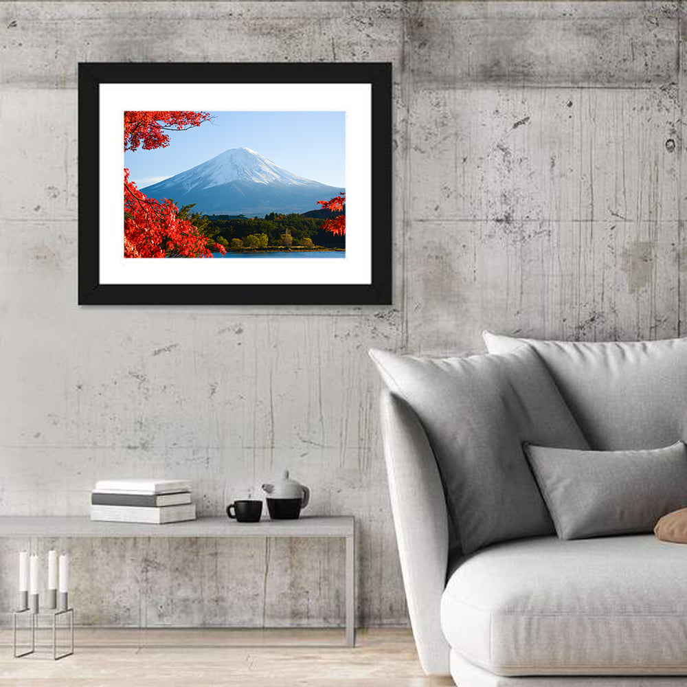 Mount Fuji Framed by Autumn Maples Wall Art in a room, landscape