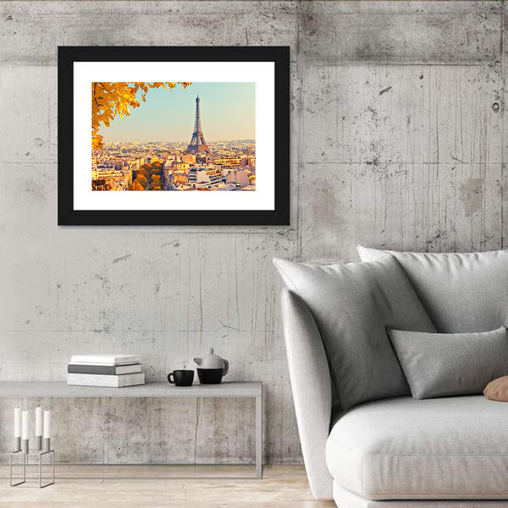 Eiffel Tower at Sunset Wall Art in a room, landscape