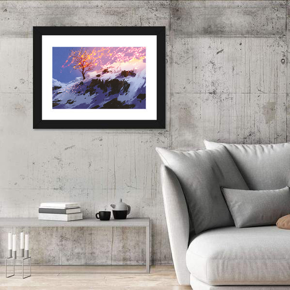 Bare Tree in Winter Wall Art in a room, landscape