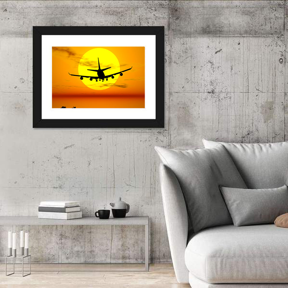 Airplane Silhouette at Sunset Wall Art
