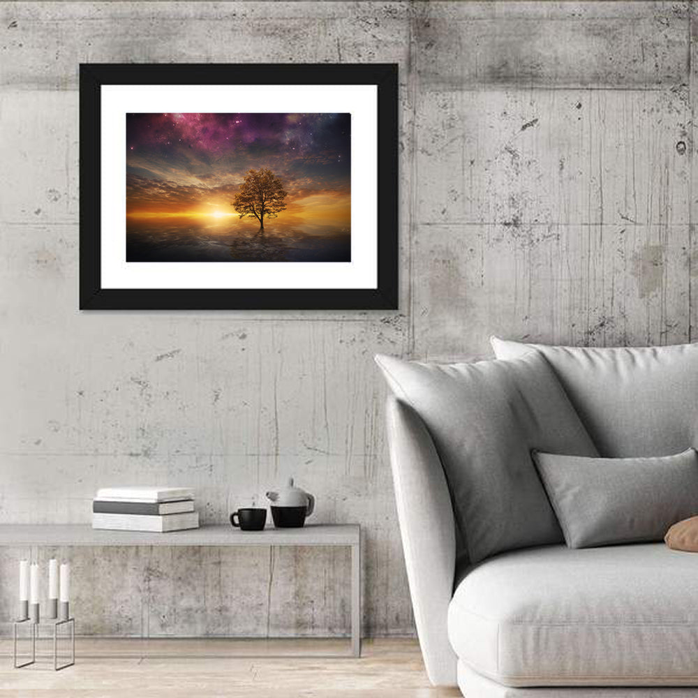Surreal Tree Over Reflective Lake Wall Art