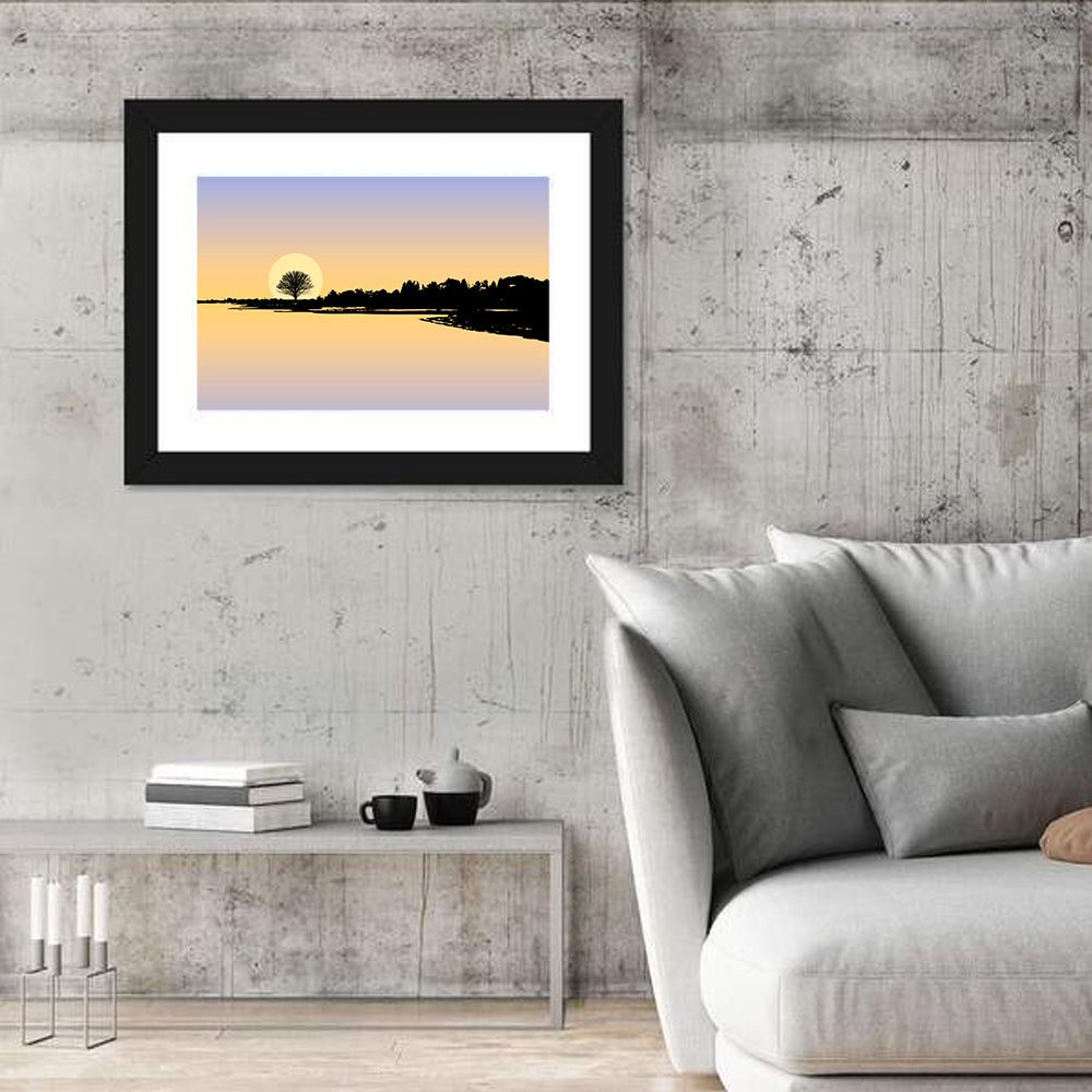Lone Tree Sunset Over Lake Wall Art