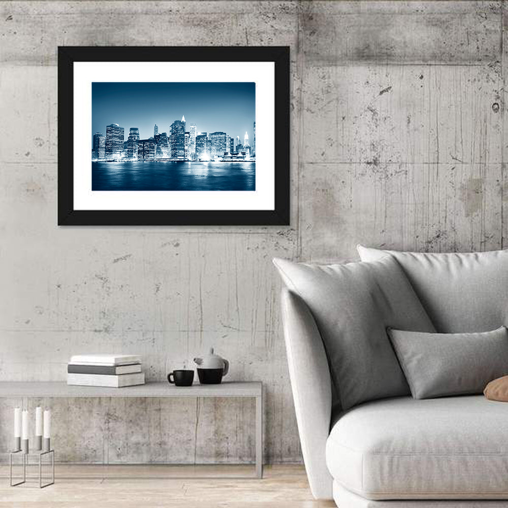 New York Night Skyline Reflection Wall Art