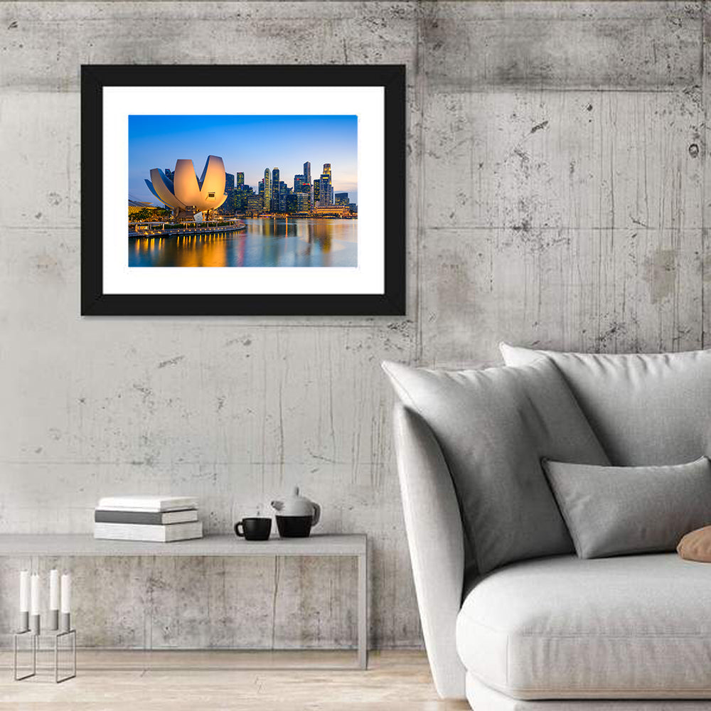 Singapore Marina Skyline at Dusk Wall Art in a room, landscape