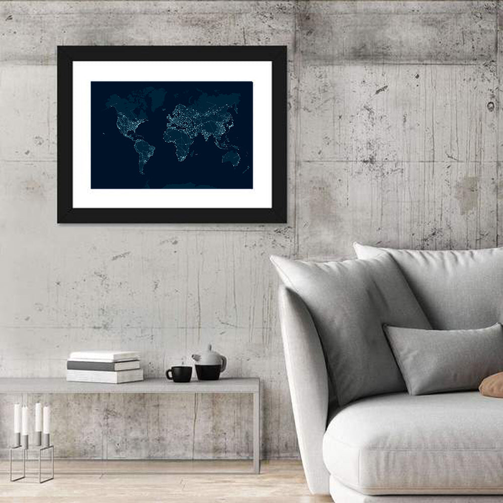 Global Communications Network Map Wall Art in a room, landscape