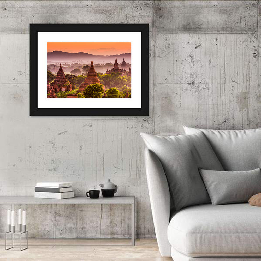 Bagan Ancient Temples at Golden Hour Wall Art in a room, landscape