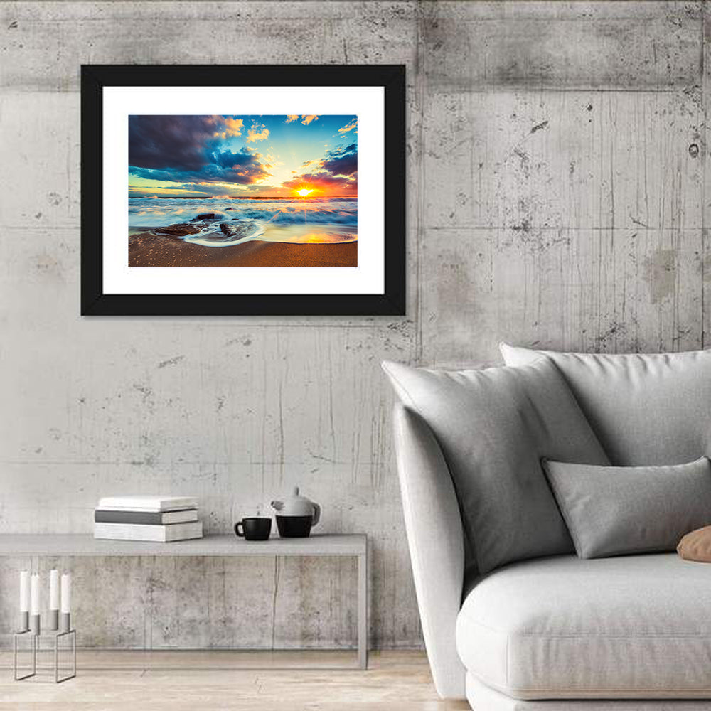 Sunrise Cloudscape Over Rocky Shore Wall Art