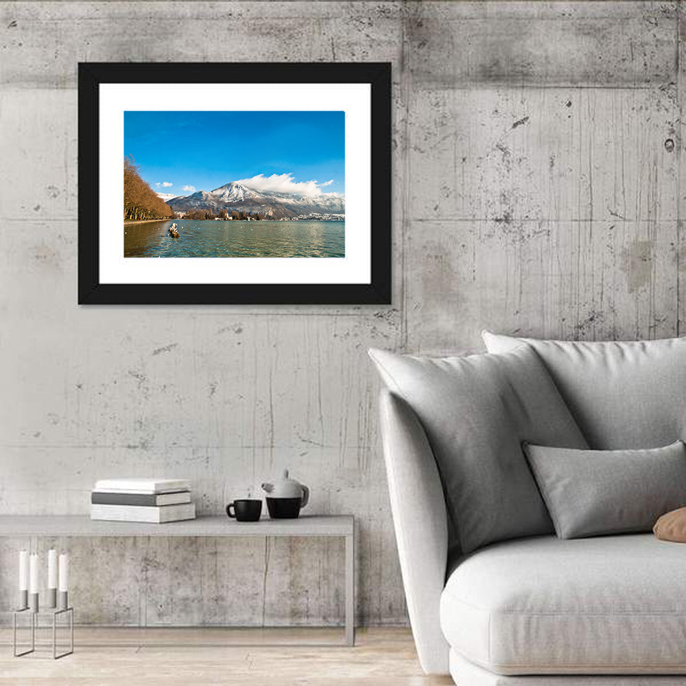 Lake Annecy Winter View Wall Art in a room, landscape