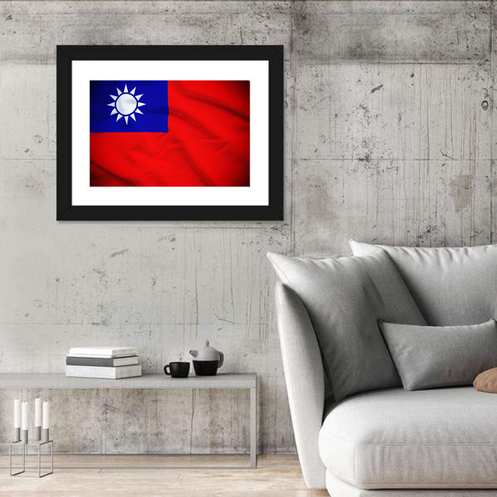 Taiwan National Flag Wall Art in a room, landscape