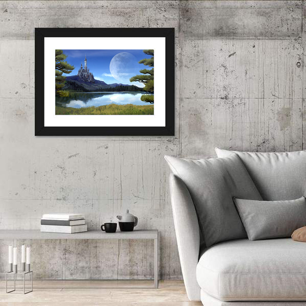 Moonlit Medieval Castle Wall Art in a room, landscape
