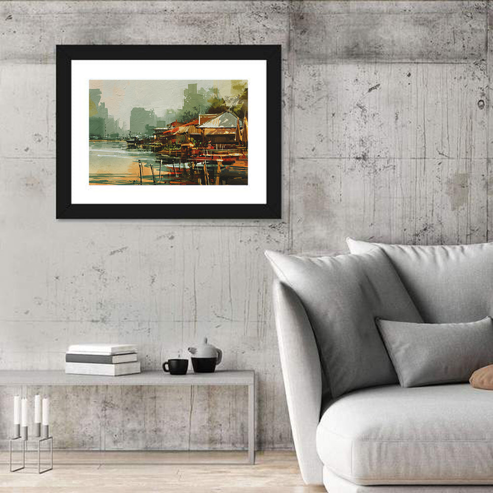 Old Fishing Village Watercolor Wall Art