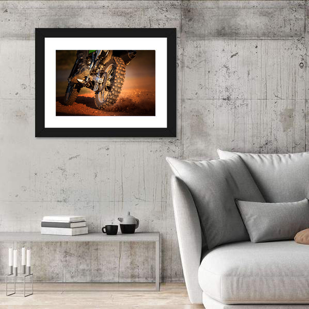 Enduro Dirt Bike Action Close-up Wall Art in a room, landscape