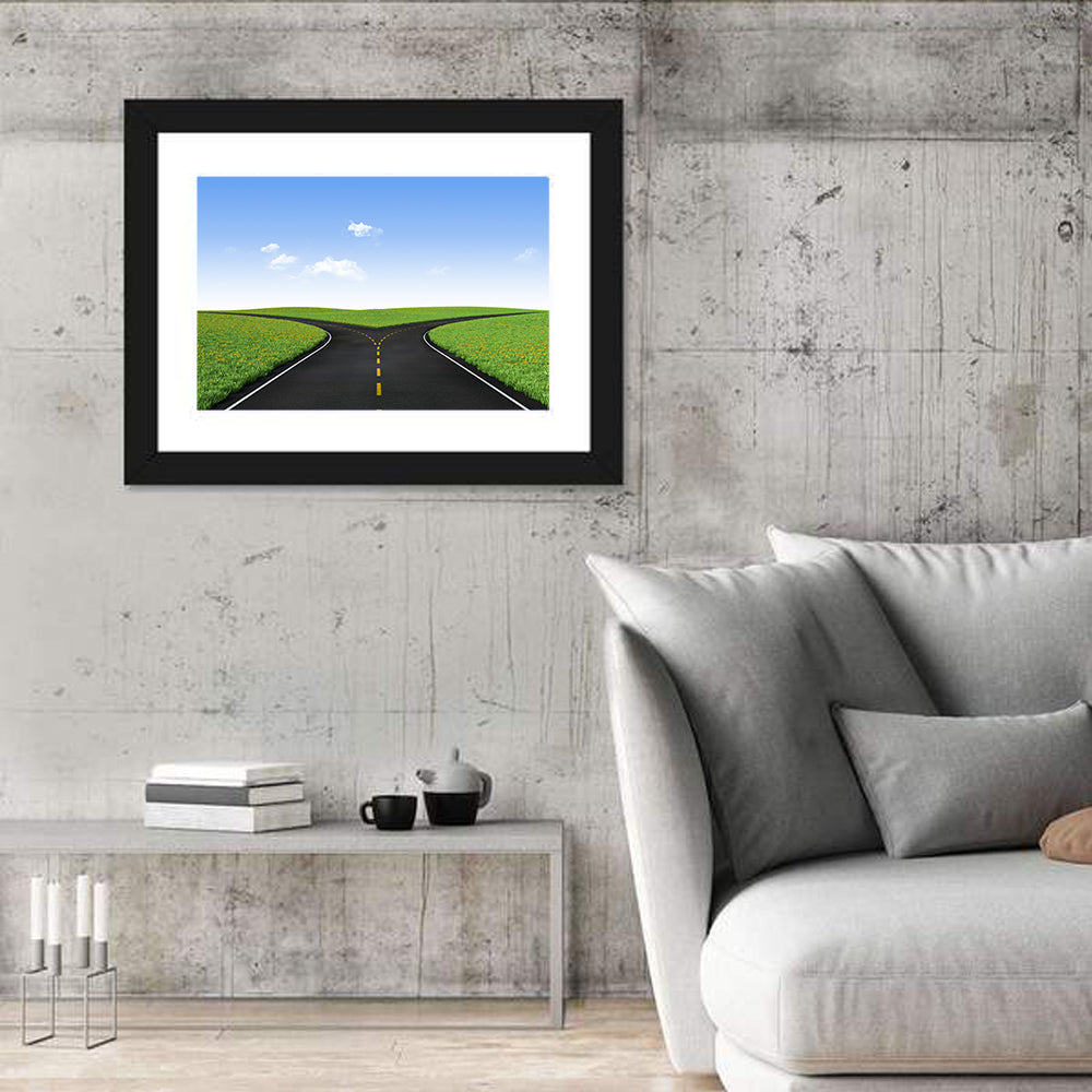 Forked Road Wall Art in a room, landscape