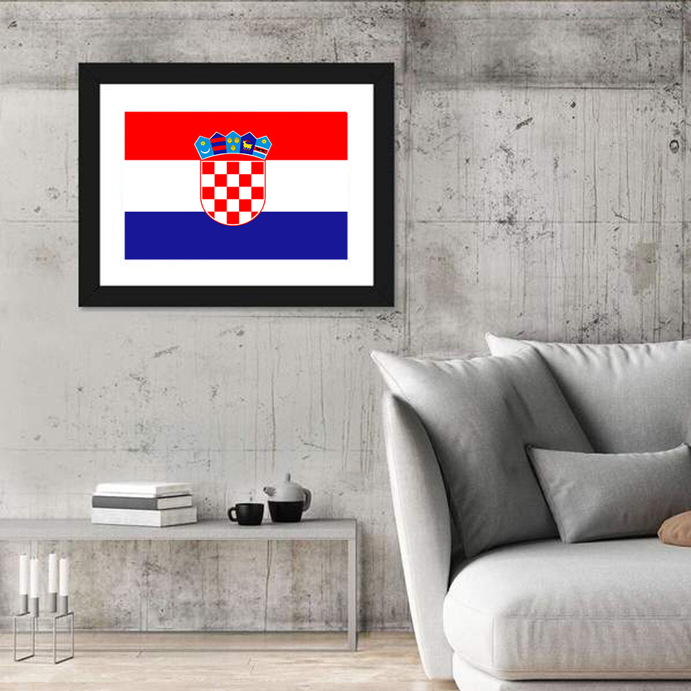 Croatian Flag with Coat of Arms Wall Art in a room, landscape